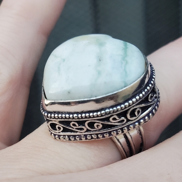 New Heart Shaped Tree Agate 925 Silver Ring. - Picture 10 of 16